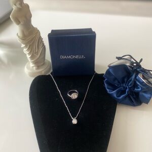 Diamonelle sterling silver Halo ring & necklace NWT